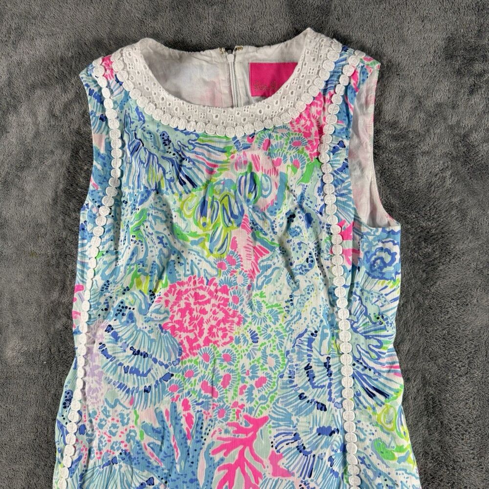Lilly Pulitzer Mila Stretch Shift Dress Size 2 Sink Or Swim Coral Sea Crochet
